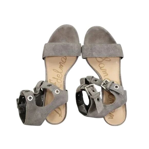 Sam Edelman Shoes Womens 6.5 Heeled Sandals Ankle Straps Leather Block Heel Grey - Picture 6 of 15